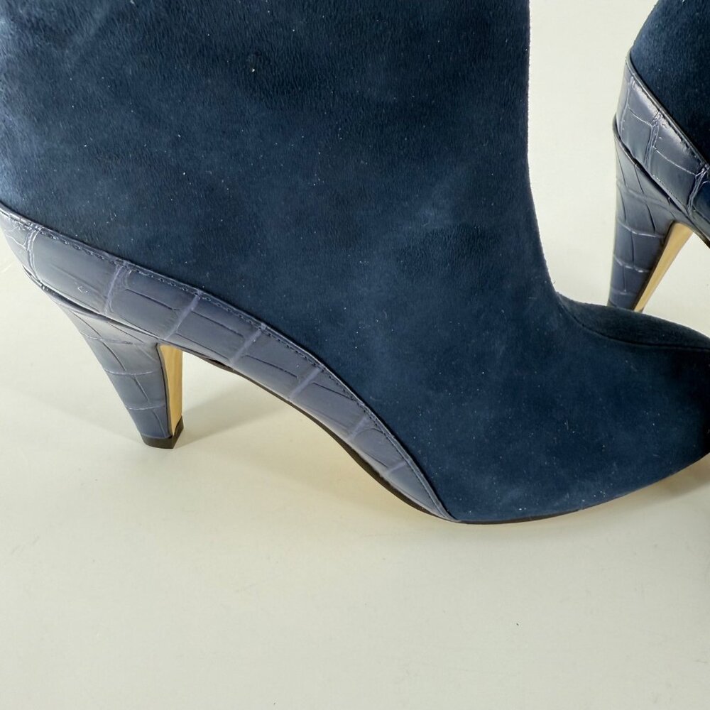 Bella Vita Navy Suede Croc Heel Ankle Boots 7M Leather Upper Side Zipper - Picture 5 of 10